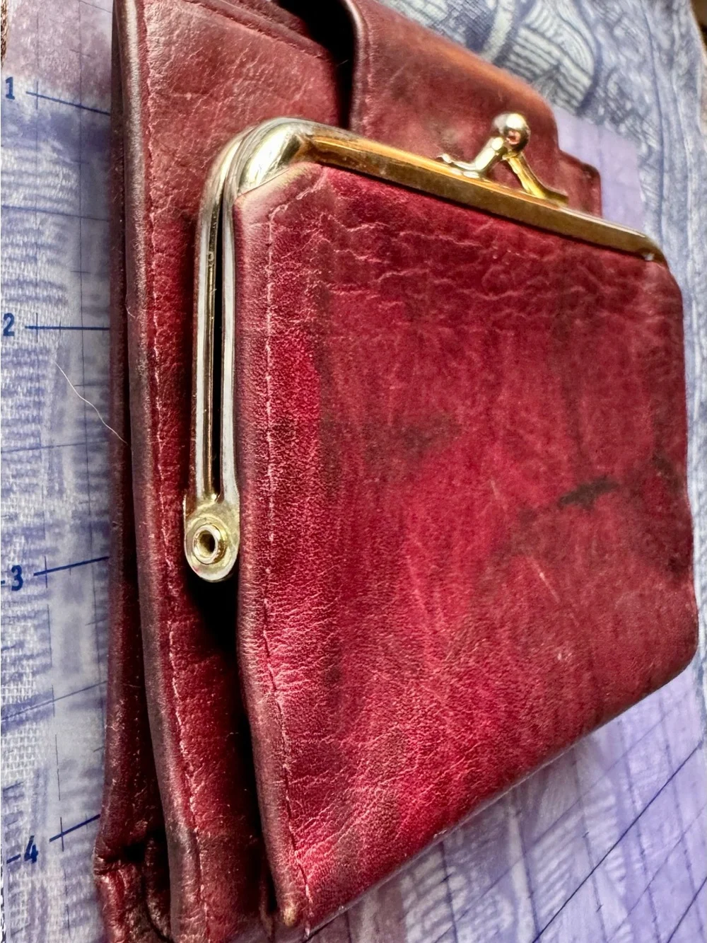 Buxton Burgundy Leather Wallet with Embossed Floral Flap